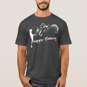 Happy Fishing Vomiting fish spits on angler  T-Shirt