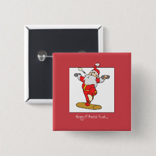 Happy Fitness Exercise Christmas with Santa 15 Cm Square Badge
