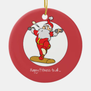 Happy Fitness Exercise Christmas with Santa Ceramic Tree Decoration
