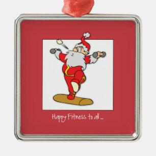 Happy Fitness Exercise Christmas with Santa Metal Tree Decoration
