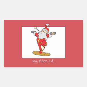 Happy Fitness Exercise Christmas with Santa Rectangular Sticker