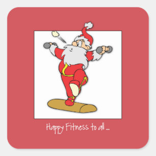Happy Fitness Exercise Christmas with Santa Square Sticker