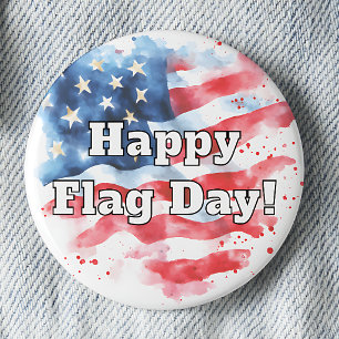 Happy Flag Day Watercolor American Flag Pinback 6 Cm Round Badge