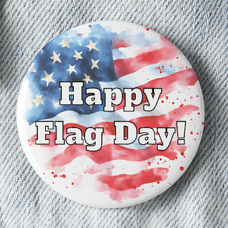 Happy Flag Day Watercolor American Flag Pinback 6 Cm Round Badge