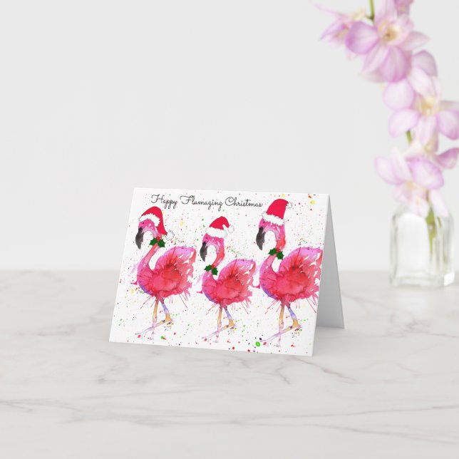 Happy Flamazing Christmas Flamingo Greeting Card (Orchid)