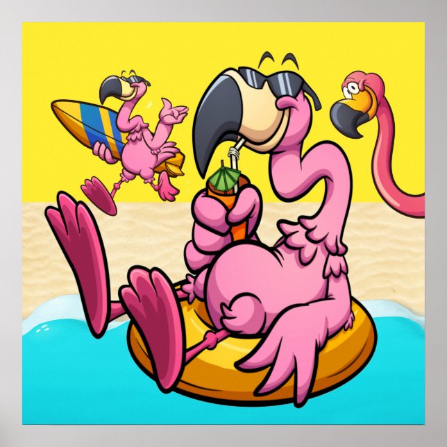 Happy Flamingo Photobombed Poster (Front)