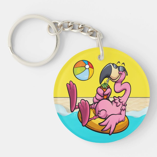 Happy Flamingo SEE BACK  Key Ring (Front)