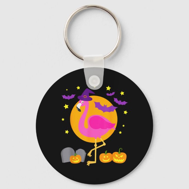 Happy Flamingoween Funny Flamingo Halloween Key Ring (Front)