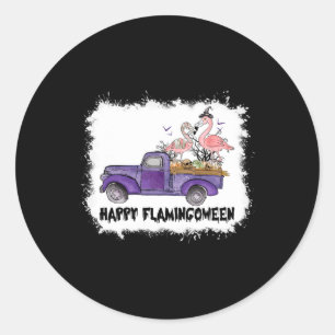 Happy Flamingoween Pink Flamingo Halloween Skeleto Classic Round Sticker