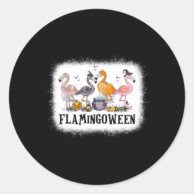 Happy Flamingoween Pink Flamingo Halloween Skeleto Classic Round Sticker (Front)