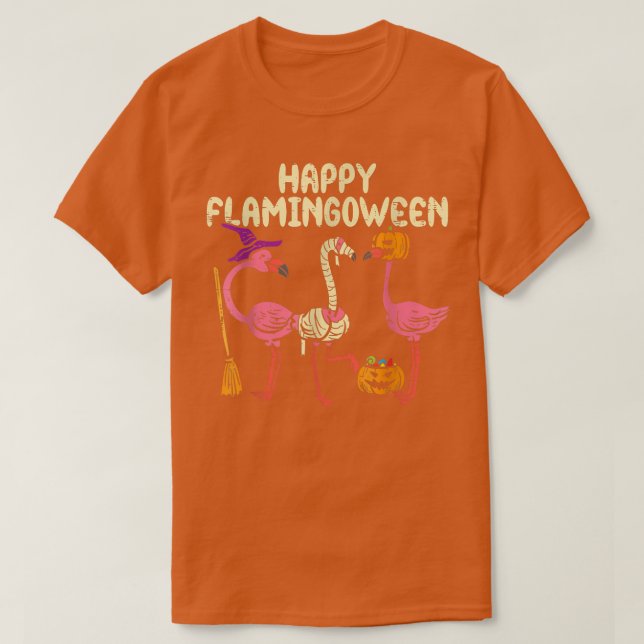 Happy Flamingoween Witch Pumpkin Mummy Flamingo Ha T-Shirt (Design Front)