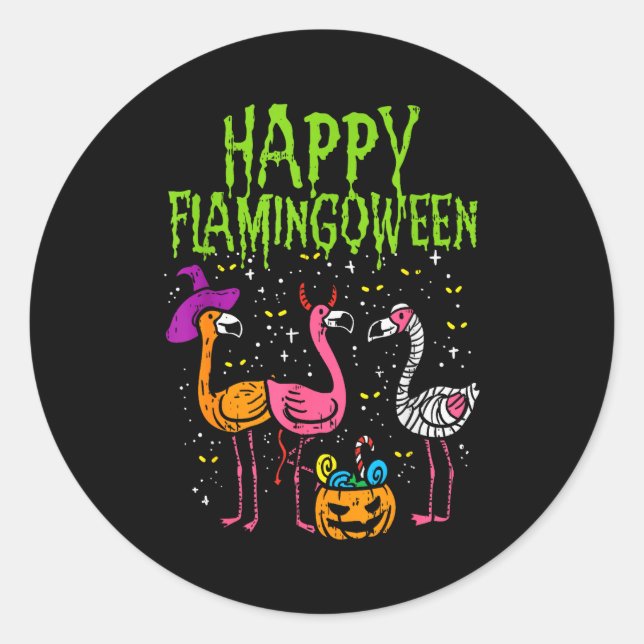 Happy Flamingoween Y Flamingos Funny Halloween Cos Classic Round Sticker (Front)