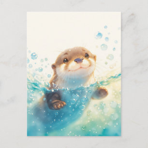 Happy Floating Otter in Sparkling Water Postcard