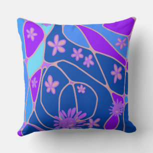 Happy Floral Neuro Art - Blue Purple Cushion