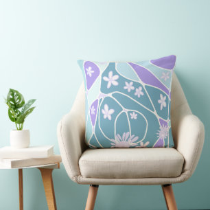 Happy Floral Neuro Art - Dusty Teal Lavender Cushion