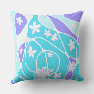 Happy Floral Neuro Art - Turquoise Purple Cushion