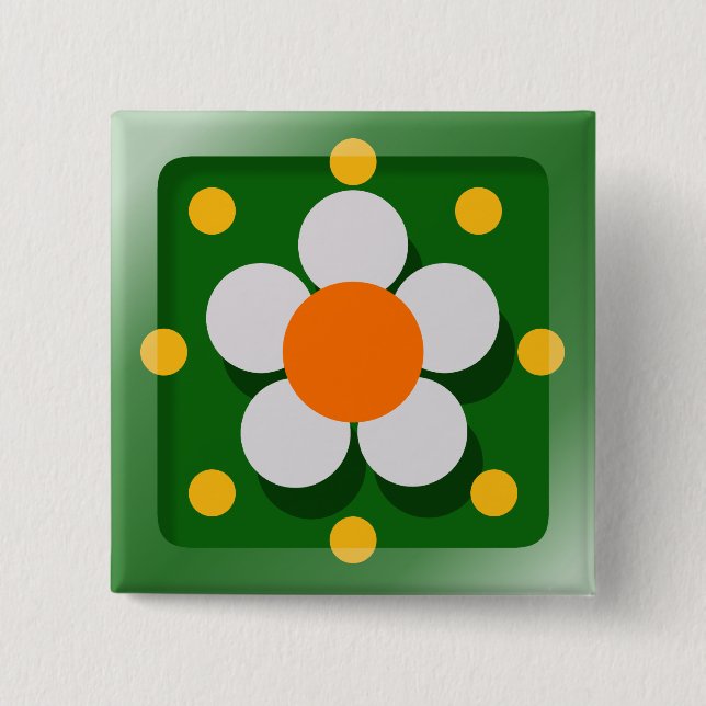 Happy Flower 15 Cm Square Badge (Front)