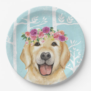 Happy Flower Animal in Blue Forest-Dog-Retriever Paper Plate