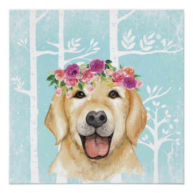 Happy Flower Animal in Blue Forest-Dog-Retriever Poster (Front)