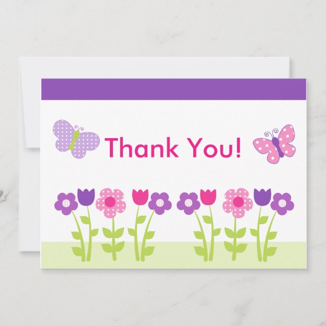 Happy Flower & Butterfly Thank You Card (Front)