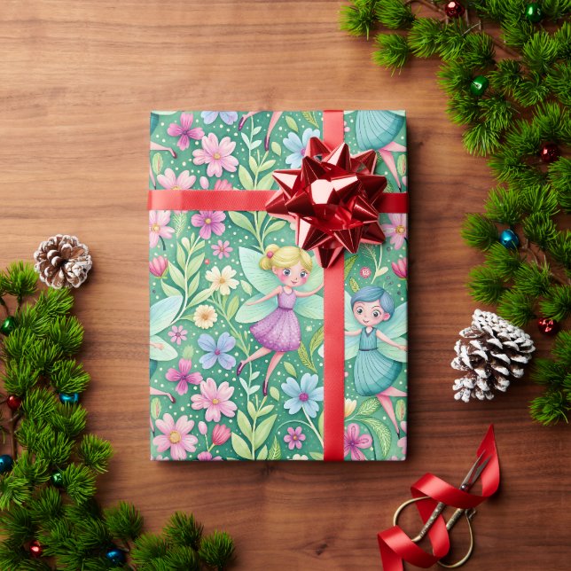 HAPPY FLOWER FAIRIES FANTASY WRAPPING PAPER (Holiday Gift)