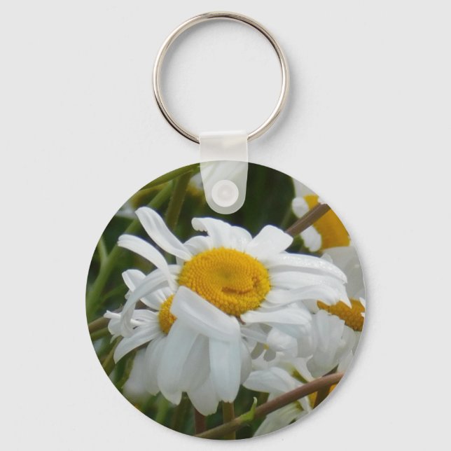 Happy Flower - Happy face smiling daisy Key Ring (Front)