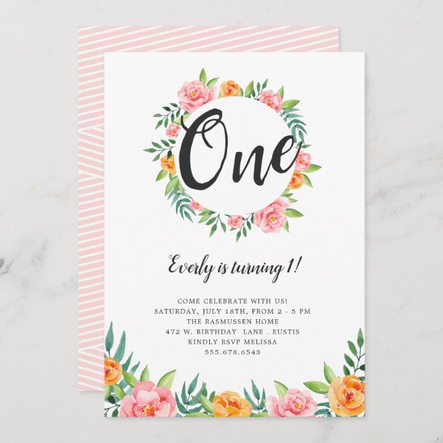 Happy Flowers Birthday Invitation (Front/Back)