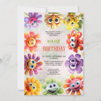 Happy Flowers Birthday Party Invitation