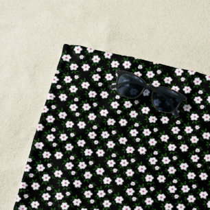 Happy Flowers Black Beach Towel
