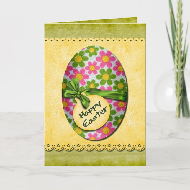 Happy Flowers Easter Egg Holiday Card (Front)