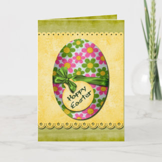 Happy Flowers Easter Egg Holiday Card