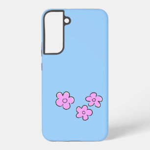 Happy Flowers - Pink on Blue - customize it - Samsung Galaxy Case