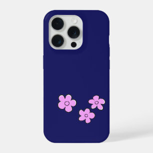 Happy Flowers - Pink on Dark Blue iPhone 15 Pro Case