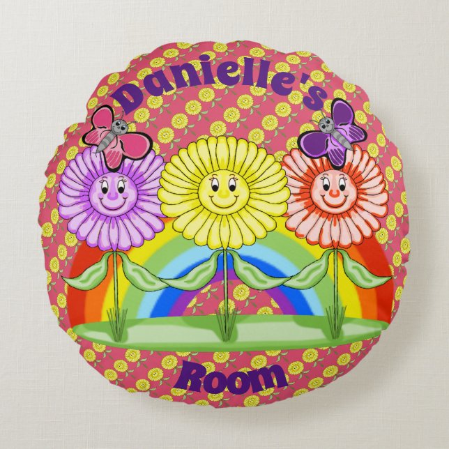 Happy Flowers Round Pillow (Front)