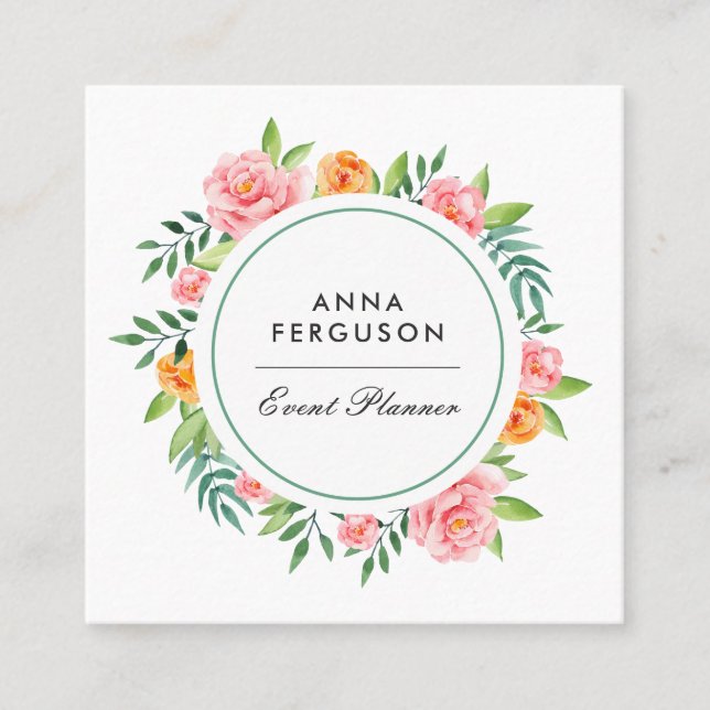 Happy Flowers | Square Business Card (Front)