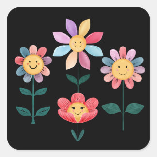 Happy Flowers Square Sticker