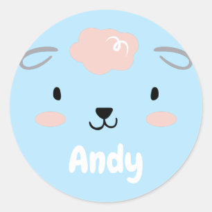 Happy Fluffy Pink Baby Sheep Face Classic Round Sticker