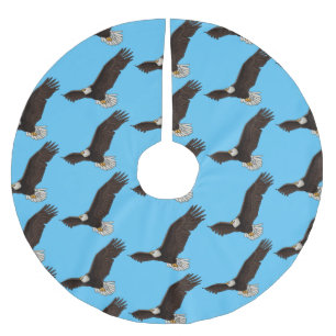 Happy flying bald eagle cartoon illustration brushed polyester tree skirt