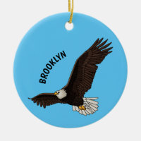 Happy flying bald eagle cartoon illustration