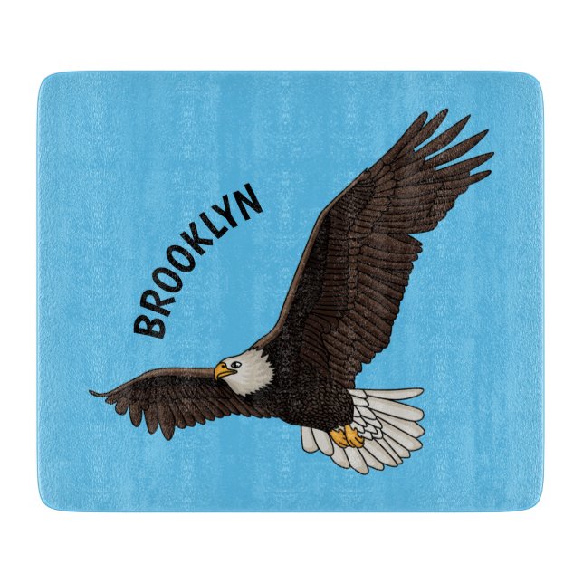 Happy flying bald eagle cartoon illustration  cutting board (Front)