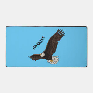 Happy flying bald eagle cartoon illustration desk mat
