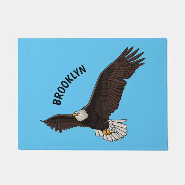 Happy flying bald eagle cartoon illustration doormat (Front)