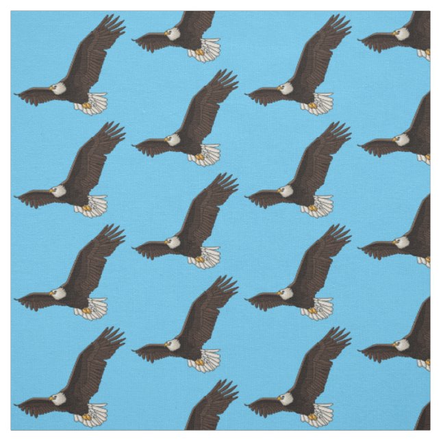 Happy flying bald eagle cartoon illustration fabric (Swatch)