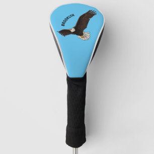 Happy flying bald eagle cartoon illustration golf head cover