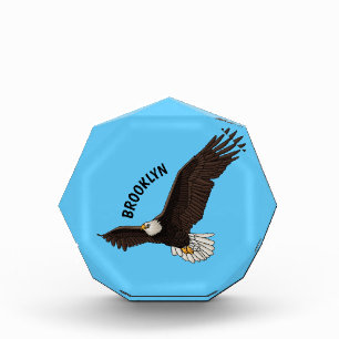 Happy flying bald eagle cartoon illustration photo block