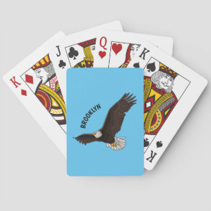 Happy flying bald eagle cartoon illustration playing cards