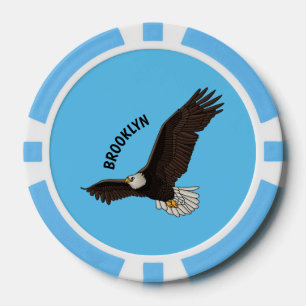 Happy flying bald eagle cartoon illustration poker chips