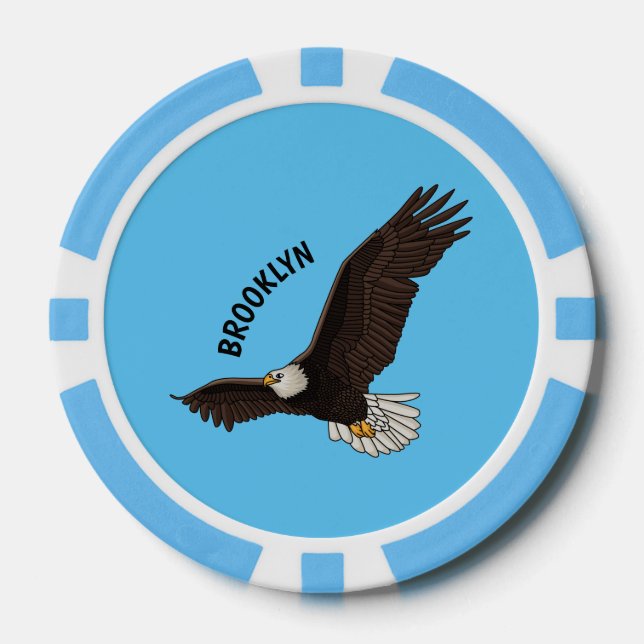Happy flying bald eagle cartoon illustration poker chips (Front)