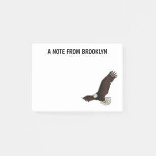 Happy flying bald eagle cartoon illustration post-it notes