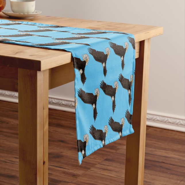 Happy flying bald eagle cartoon illustration  short table runner (In Situ)